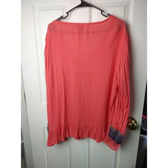 Justify Pink V Tassel Long Sleeve Semi Sheer Blouse. Size 1X - Picture 10 of 11